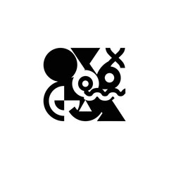 Fototapeta premium An abstract black and white graphic design featuring a dynamic composition of geometric shapes and lines.