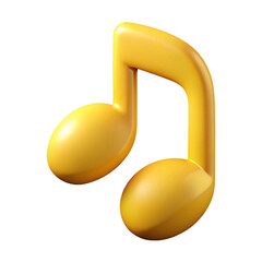 Yellow 3D Musical Eighth Note Icon symbol isolated on a transparent background
