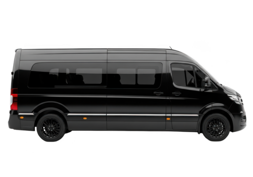 Black passenger van isolated on transparent background