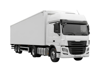 White semi truck with trailer for cargo transport isolated on transparent background