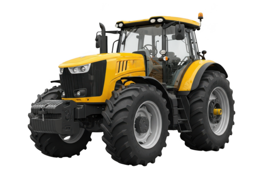 Yellow farm tractor isolated on transparent background