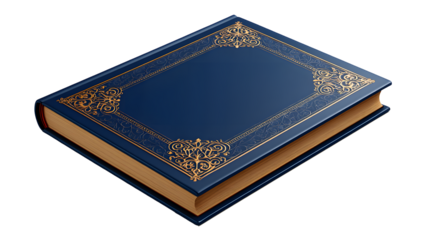 Vintage blue book with golden decoration isolated on transparent background