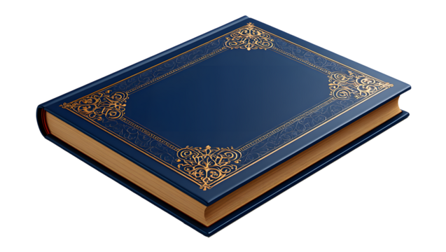 Vintage blue book with golden decoration isolated on transparent background - Powered by Adobe