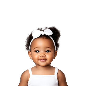 A happy, adorable black baby girl smiling at one year old