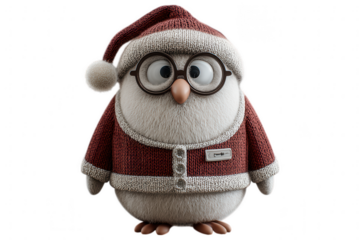 Cute cartoon owl wearing a santa hat and sweater isolated on transparent background