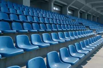 Fototapeta premium Rows of empty blue stadium seating create a sense of anticipation and quiet solitude.