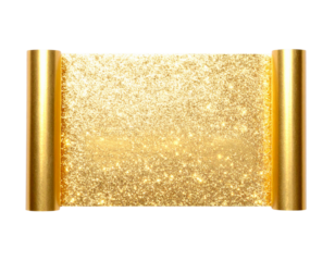  Golden Decorative Santa’s List Scroll with Sparkles, Front Angle, Transparent PNG 