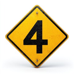 A weathered, yellow diamond-shaped traffic sign.  Large black numeral "4" in center