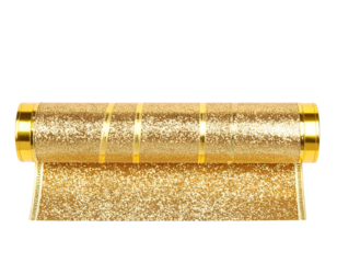 Golden Decorative Santa’s List Scroll with Sparkles, Front Angle, Transparent PNG