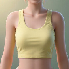 Confident woman wearing stylish yellow crop top for active lifestyle and fitness promotion