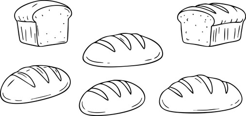 Various types of bread illustration with loaves and sliced bread vector drawing 