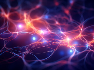 Vibrant neural network glowing with energy, symbolizing connection and complex thought processes.