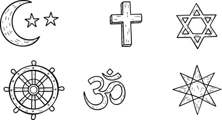 Religious symbols collection with crescent cross star dharma om vector illustration 
