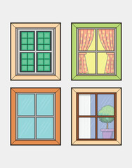 Cartoon Collection of Four Different Window Designs