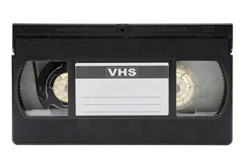 Close-up of a video cassette, isolated on white background