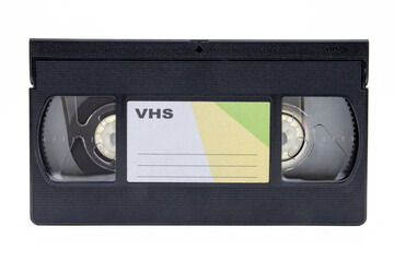 Close-up of a video cassette, isolated on white background