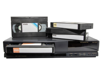Close-up of a video cassette recorder player, isolated on white background