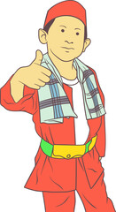 Illustration of Boy Wearing Traditional Indonesian Clothes