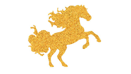 Golden Horse Silhouette with Glittering Particle Effect, Luxury Abstract Design on Transparent Background