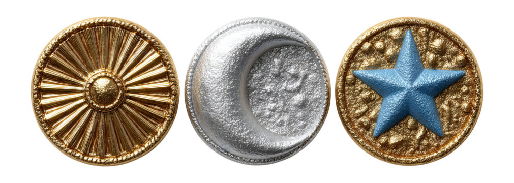 Set of Three Decorative Medals on Transparent Background