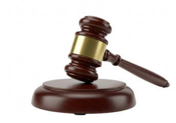 A wooden gavel resting on its base, isolated on transparent background