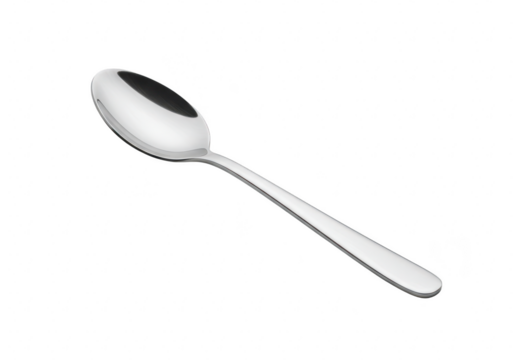 A single shiny metal spoon isolated on transparent background, a common kitchen utensil for eating and serving food and drinks