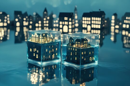 Abstract city in ice cube