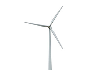 A modern wind turbine with three blades, isolated on transparent background, representing renewable energy generation
