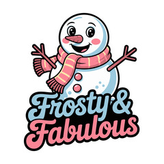 Frosty and fabulous smiling snowgirl wearing scarf and earmuffs cute Christmas vector illustration for greeting cards posters stickers printable