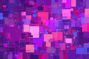 Abstract Geometric Pattern Of Square Pixels In Vibrant Pink And Purple Tones