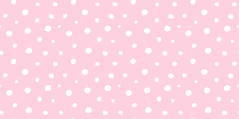 Abstract white polka dot pattern on pastel pink background. Minimalist and versatile design.	