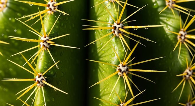 Extreme close-up of a green cactus with sharp spines and textured surface - Powered by Adobe