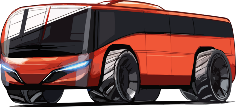 A vibrant red bus car, a classic symbol of speed and luxury, is isolated on a clean white background