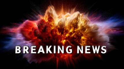 Dynamic Explosion of Red and Orange Particles with Bold Breaking News Text on Black Background