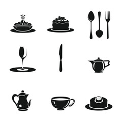 Black and White Food and Beverage Symbol Icons for Graphic Design
