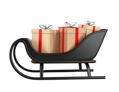 Minimal Sleigh Outline with Gift Boxes Inside, Modern Style, Transparent PNG