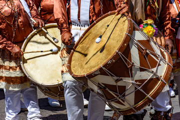 Drums and colorful clothes on the streets of Belo Horizonte at the Congado festival in Minas Gerais