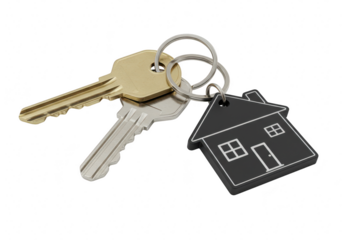 A set of keys with a houseshaped keychain isolated on a transparent background, symbolizing home ownership and new beginnings