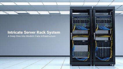 Modern data center server racks technology and infrastructure digital network security