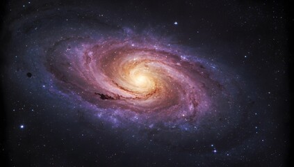 Fototapeta premium Spiral galaxy with glowing core and colorful cosmic dust in deep outer space background