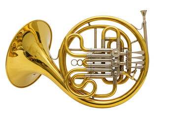 Golden french horn musical instrument isolated on transparent background