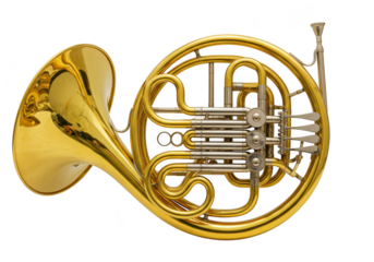 Golden french horn musical instrument isolated on transparent background