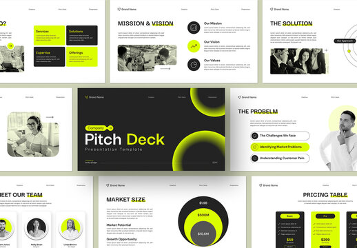 Black and Green Pitch Deck Presentation Template for Startups