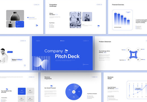 Modern Company Pitch Deck Presentation Template with Blue Accents