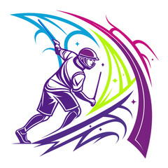 Vector art of lacrosse player in action with colorful graphic elements, showcasing the sports energy and dynamism