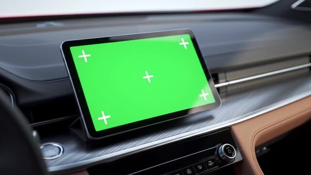 Green Screen Tablet Display in Car Interior for Mockup