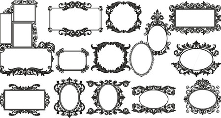Vintage ornamental frames set, decorative baroque borders, ornate retro labels, floral Victorian elements, classic antique design, elegant artwork collection