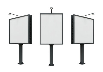 Obraz premium Three blank billboards with lights mockup isolated on transparent background