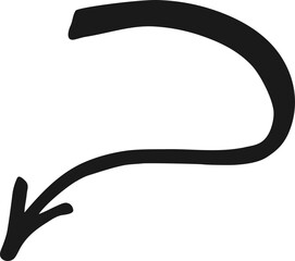 A collection of hand drawn black arrows in various shapes and directions including curved straight and swirling designs isolated on a white background for graphic design elements