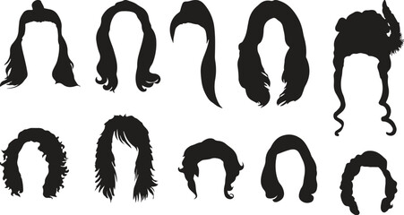 Hairstyle Silhouette Vector – Haircut, Woman, Beauty, Salon, Style, Wig, Fashion, Black, Isolated, Icon, Flat, Symbol, Graphic, Design, Collection, Hair, Female, Trendy